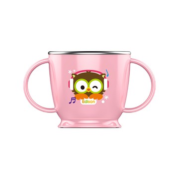 Edison 愛迪生 貓頭鷹ST雙握水杯 240ml  304不鏽鋼材質  耐熱耐高溫  粉色  1個