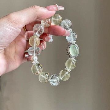 【靈能魔盒】多晶智慧療癒手鍊-綠玉隨+檸檬黃水晶+綠尖晶+貝珠+粉水晶+綠螢石