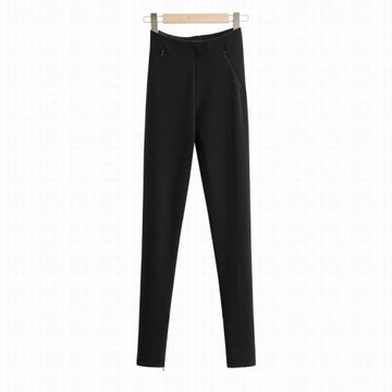 歐美黑色高腰外穿打底褲女春秋彈力緊身顯瘦腳口拉鏈開叉鉛筆長褲