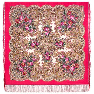 Pavlovo Posad 俄羅斯羊毛披肩 100% 羊毛絲巾 125x125 公分 絲綢流蘇 2105-5