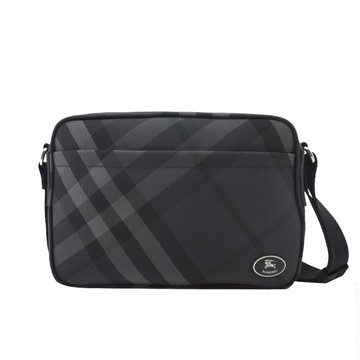 [平輸版] BURBERRY Grid格紋尼龍斜背包(炭灰色)真品平輸