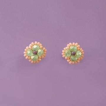 描邊小花耳環 - 磨絨淡綠 耳針耳夾 純銀耳針