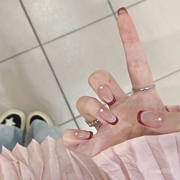 ➕最新設計款穿戴甲💅純手工穿戴甲氣質紅色法式貓眼甲片貼鑽爆閃純慾風高級感顯白美甲短款穿戴甲 JSSL