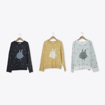 【MOSS CLUB】捲邊兔波卡圓點拉克蘭袖針織上衣 白 灰 黃(魅力商品)