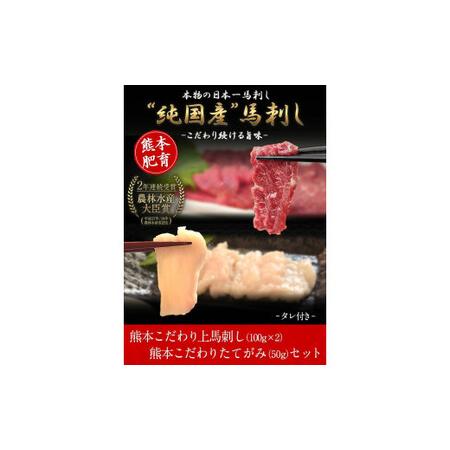 ふるさと納税 馬刺し 上赤身 ブロック 国産 熊本肥育 冷凍 生食用 たれ付き(100g×2)＋たてがみセット(50g×1) 肉 期間限定 絶品 牛肉よ.. 熊本県山江村