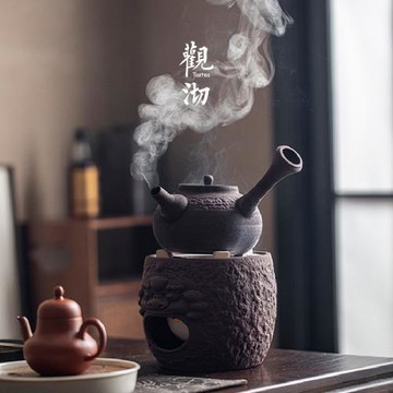 觀沏｜獸神炭爐新款圍爐煮茶陶瓷可明火白茶黑茶側把壺泡茶壺多用