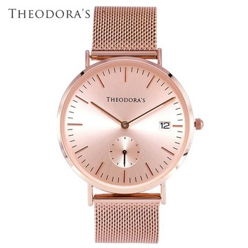 【THEODORA'S】Zeus中性單眼日顯金屬手錶 單眼粉膚-米蘭玫金【希奧朵拉】