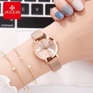 聚利時簡約鋼帶時尚女士手表 女 潮流休閑防水石英學生時裝腕女表
