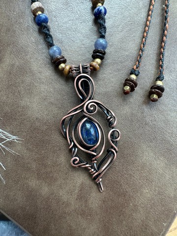 WW397 全手工編織 繞銅線 復古做舊 wire wrap 藍晶石吊咀頸鏈