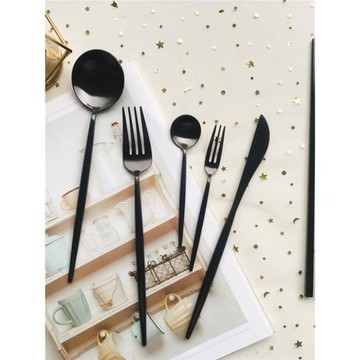 張馨予同款啞光全黑刀叉勺ins百搭304不銹鋼牛排刀叉水果叉咖啡勺
