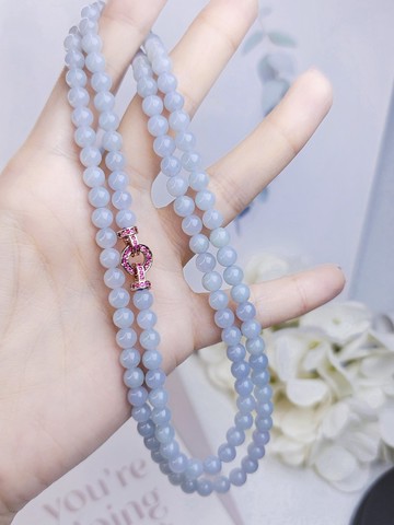 財水|夢幻馬卡龍藍|天然緬甸A貨翡翠細糯藍珠串長串項鍊