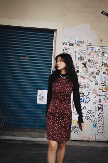 純情百貨行 Vintage 古著 冬季洋裝 OPD.050 花紛飛咖啡背心洋裝