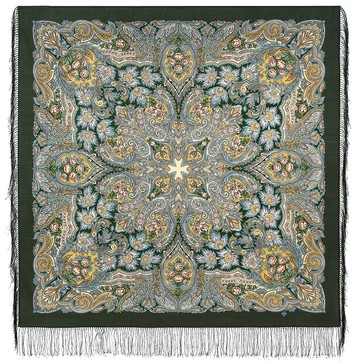 Pavlovo Posad 俄羅斯披肩 100% 羊毛圍巾 125x125 公分包裹絲綢流蘇 2007-2