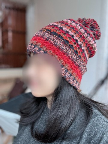 /精品/童成人北歐織紋紅粉翻邊堆堆帽毛球細軟純羊毛帽子全襯防風