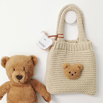 韓國ins風 小熊 寶寶手提包兒童 幼兒園 零食包毛線針織手提袋