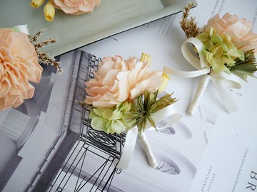 乾燥花胸花【初夏日和】伴郎胸花/主婚人/黃綠色/客製化