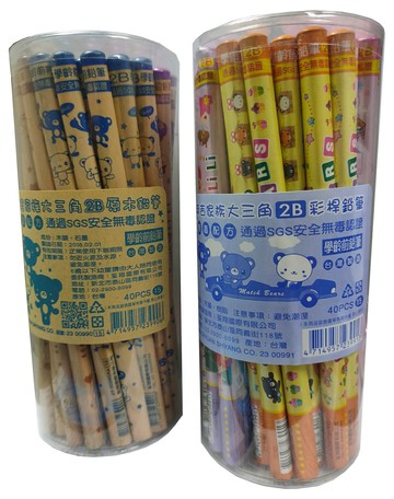 【文具通】筌翔 麻吉家族 大 三角桿 學齡 原木2B 彩色2B 鉛筆 40支裝 A1110628【APP滿額下單4%點數(單一帳號最高1000點)】7/31止