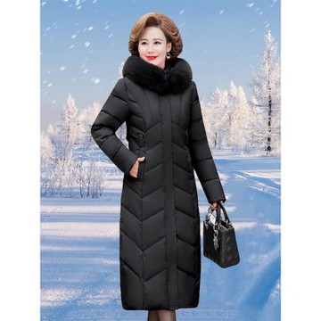 中老年女裝加厚羽絨棉服長款過膝棉衣媽媽裝冬裝大碼修身棉襖外套