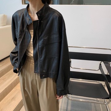 皮衣外套女小個子時尚百搭顯瘦機車復古pu皮短款夾克外套上衣秋季【聚寶屋】