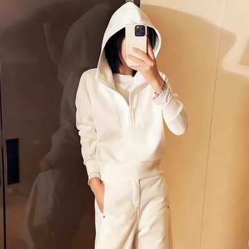 小個子半開拉鏈帽T 上衣 帽T 衛衣  連帽衛衣 長袖上衣 長袖衫 秋冬大碼小個子衛衣 大尺碼服飾 平價女裝 韓版女裝