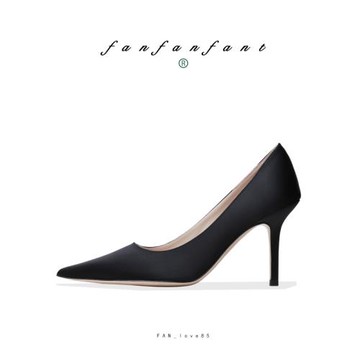 真絲 fanfanfant 如履平地 8.5CM黑色手工高跟鞋 細跟尖頭工作鞋