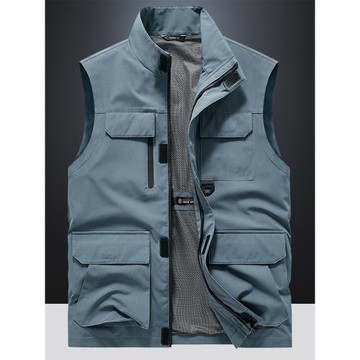 工裝馬甲男多口袋春秋戰術機能背心釣魚攝影立領馬夾登山坎肩外套