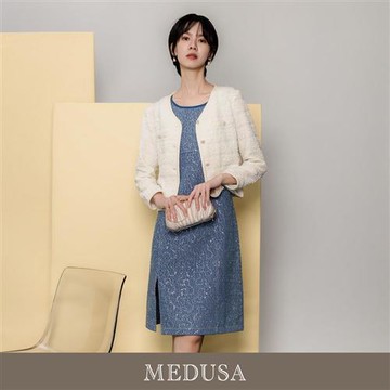 現貨【MEDUSA 曼度莎】亮片牛仔混紡無袖禮服洋裝（M-XL）｜洋裝 小禮服 長洋裝 無袖洋裝