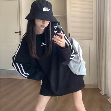 Z36 CU🇰🇷現貨秒出❤️‍🔥黑白拼色🐼基本款百搭撞色運動風圓領長袖T恤上衣/長袖衛衣/大學T