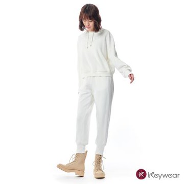 KeyWear奇威名品 側結構分割休閒收褲腿長褲(共2色)-白色
