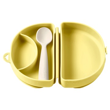 miniware 兒童餐具輕鬆外出組  卡士達燕麥  1組  矽膠合掌包 + 湯匙