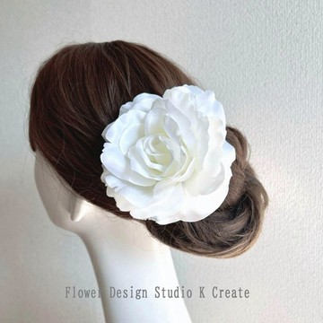 簡約白色玫瑰髮飾 純白 白 玫瑰 大朵 花 佛朗明哥 Flores 花徑 12cm White