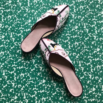 早上好手繡平底鞋無包跟/ 拖鞋 繡花 刺繡 蘇繡 絲綢 緞面 手工繡