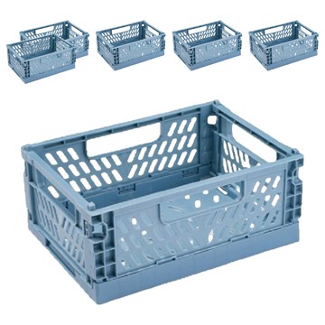 小麥購物 摺疊收納籃  中(20.5 x 14.7 x 9.3cm)  霧霾藍  6個