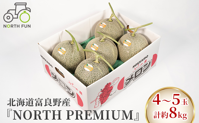 富良野メロン『NORTH PREMIUM』 4～5玉 計約8kg 北海道 ふらの (NORTH FUN)