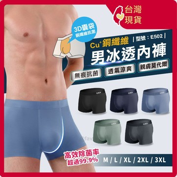 男生內褲【台灣現貨+發票】男內褲/無痕/抑菌/銅纖維/男生/平口內褲/四角褲/型號:E502【FAV】