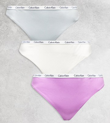Calvin Klein Plus 3 pack thong in vanilla/silver/pink-Multi