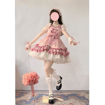 粉色可愛lolita連衣裙女溫柔洋裝洛麗塔軟妹大小姐公主日常輕lo裙