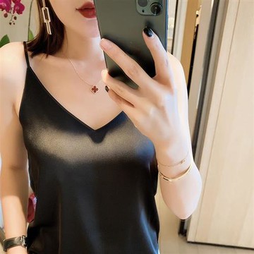 【巴黎精品】緞面背心細肩帶小可愛-吊帶V領寬鬆內搭女上衣12色a1be9