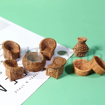 【現貨】微景觀/鄉村農家小配件/多肉/盆栽/竹編家具/藤編家具/拍攝攝影/園藝裝飾/桌面裝飾/魚簍/果籃/竹椅/竹罐