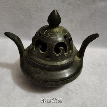 新品古玩銅器仿青銅器復古工藝品佛堂道具擺件雙耳鏤空熏香爐
