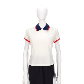 Adidas Short Polo 女款 白色 短版 修身 Polo衫 羅紋 休閒 短袖 KF9611