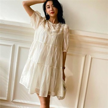 【巴黎精品】洋裝五分袖連身裙-夏季天絲刺繡蕾絲女裙子a1cc13