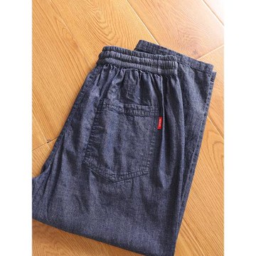 日單尾貨剪標重工全棉水洗夏季男士松緊腰寬松廓形直筒九分牛仔褲