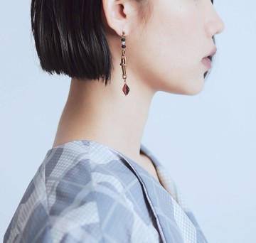 十字鑽紋 土星玻璃珠黃銅耳環 紫