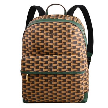 BALLY 6304613 BORD 錦旗花紋商旅大容量後背包.咖/綠邊