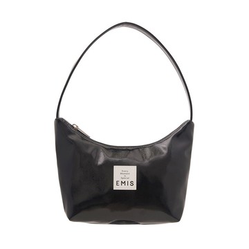 韓國 emis NEW ENAMEL HOBO BAG 光澤感肩背包 黑色BLACK