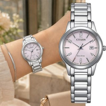 CITIZEN 星辰 簡約大三針光動能女錶 開學換新季 送禮推薦-粉x銀/29.4mm FE1241-71Z