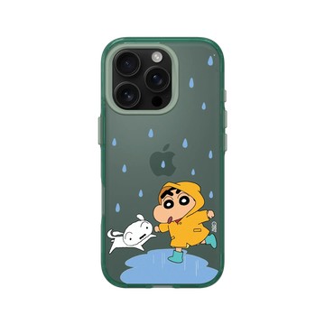 iPhone 16 Pro Clear 憂墨綠 - 蠟筆小新 Crayon Shinchan - 小新小白雨天散步