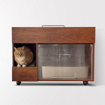 貓廁所防漏砂櫻桃色中古貓砂箱半封閉防臭超大號貓砂盆儲物櫃一體341-LPS 保售後