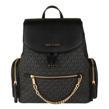 MICHAEL KORS 金字前鍊條撞色防刮皮革後背包(黑灰)